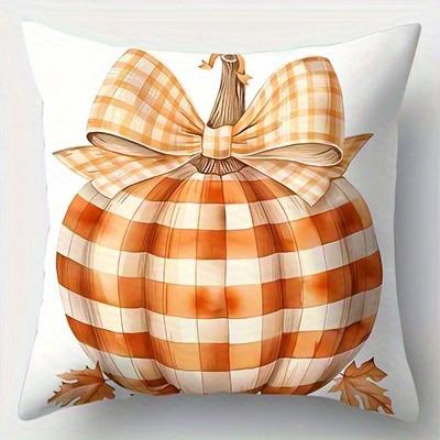 Home Decor Autumn Pumpkins With Bow Print Pillow Covers Pattern Cushion Cover Suitable For Sofa Bedroom Car Pillow Cover