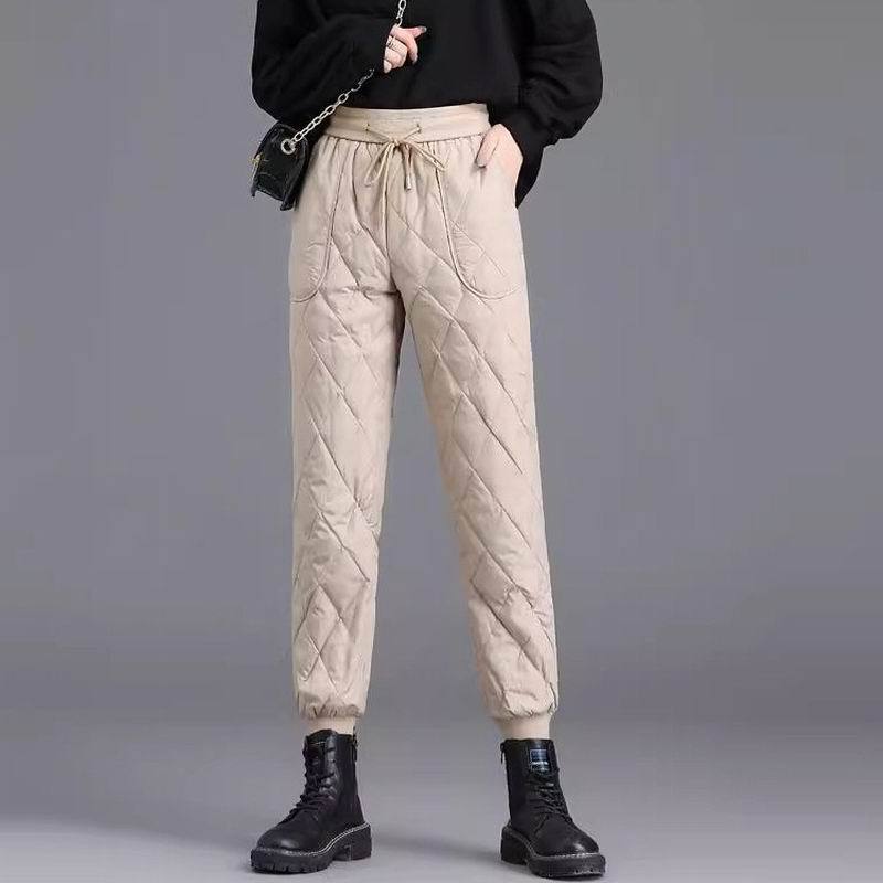 Женские брюки прямого кроя с высокой талией, утолщенной флисовой подкладкой, из хлопка с эластичной резинкой на талии, теплая верхняя одежда на осень-зиму