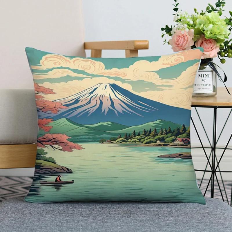 Домашний Декор Японский Стиль Фудзияма И Волна Наволочки С Рисунком Чехол Для Подушки Подходит Для Дивана Спальни Автомобиля Наволочка