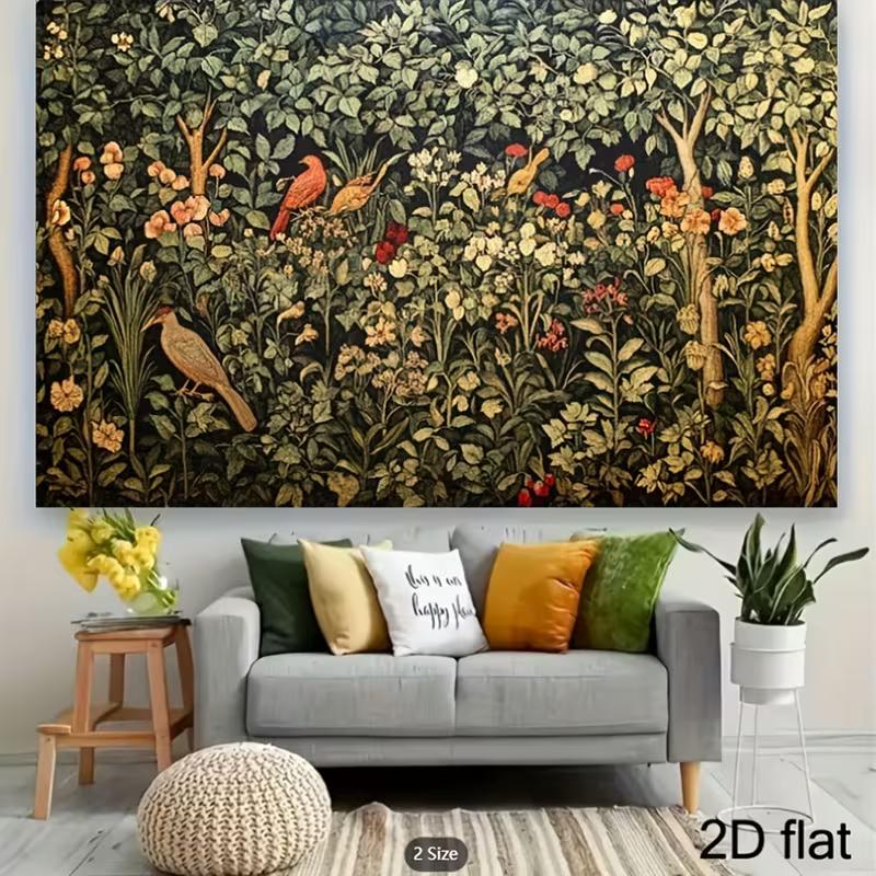 2D Medieval Floral and Bird Tapestry Backdrop Party Photo Background Cloth