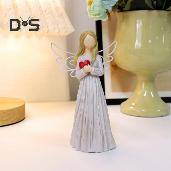 Фигурка ангела в форме сердца с золотыми волосами, крыло девушки, статуя из смолы, скульптура, украшение для дома и офиса, украшение на Рождество, подарок на день рождения
