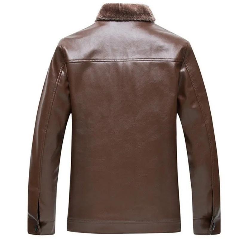 Мужская кожаная куртка, меховая универсальная мужская кожаная куртка с лацканами, средний и новый стиль, мужская одежда, одежда для пап, утолщенный модный бренд