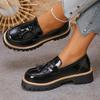 Fashion Tassels Bright Black Chunky Platform Loafers Women British Style Patent Leather Thick Sole Pumps Plus Size Uniform Lolita Shoes