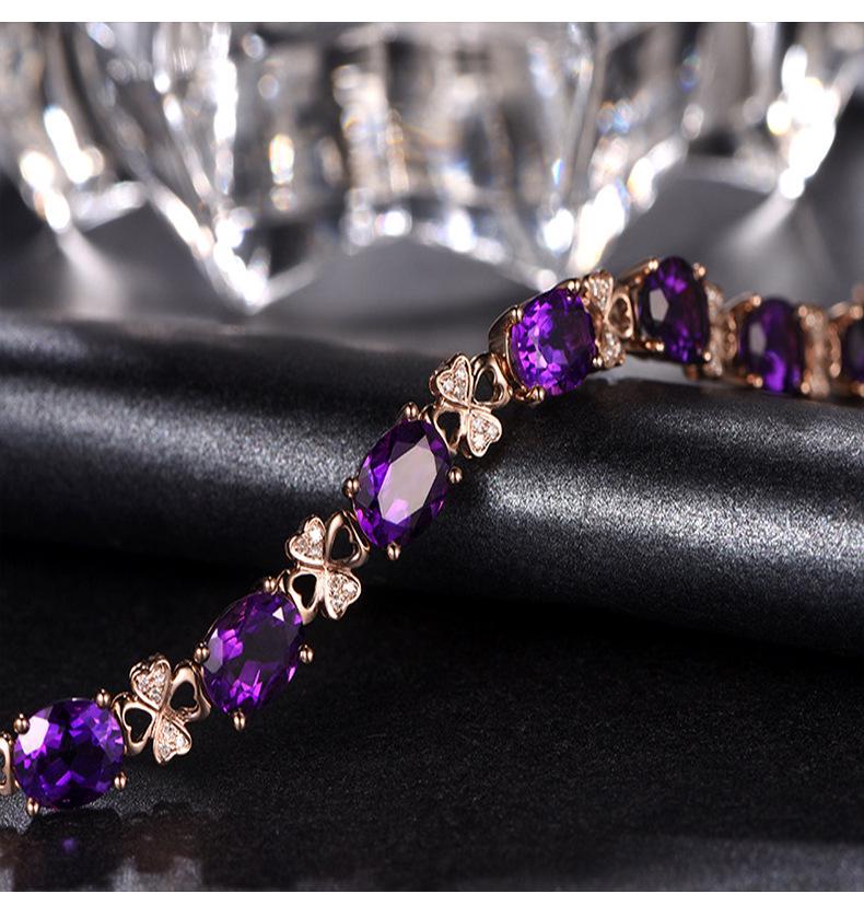 Роскошный браслет из аметиста в виде четырехлистного клевера с цветными драгоценными камнями, покрытый 18-каратным золотом