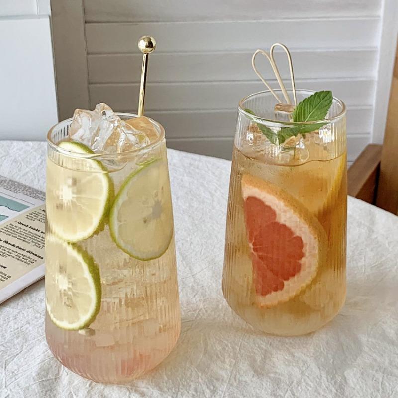 1 шт. 500 мл Премиум вертикальные полоски Питьевой стакан Прочное термостойкое стекло Идеально подходит для холодного кофе Летняя зимняя посуда для напитков