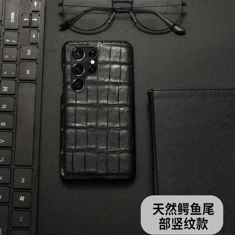 Genuine Leather Phone Case S25 Ultra S23 Note20 Luxury Crocodile Texture Full Body Shockproof Cover
