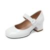 Patent PU Leather Orange Red Closed Toe Women Pumps Big Size 47 48 Mature Lady Office Shoes Buckle Strap Mary Jane Chunky Heels Big Plus Size 48