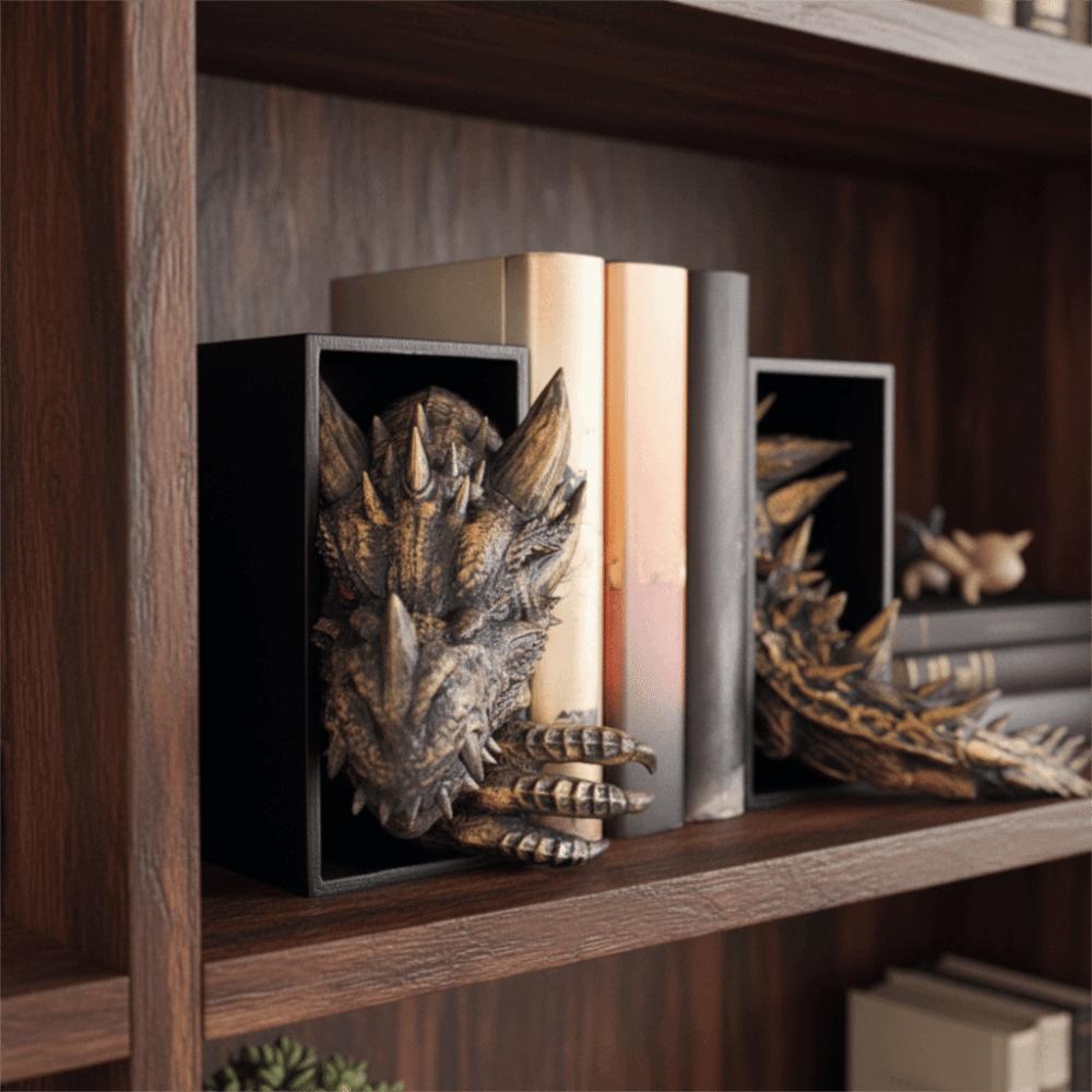 Vintage Dragon-Shaped Book Stand Set 3D Bookshelf Dragon Ornaments File Cabinet