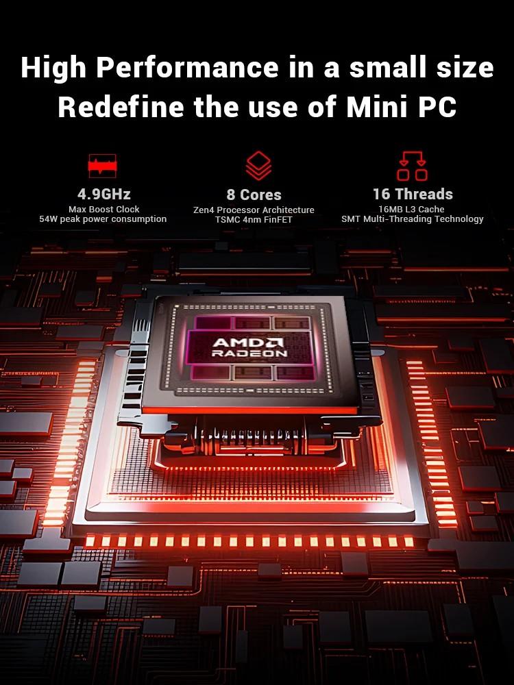 Мини-ПК Firebat F1 P AMD Ryzen 7 H 255 16 ГБ DDR5 5600 МГц 512 ГБ SSD Win11 Pro Wi-Fi 6 BT5.2 USB4.0 Игровой настольный мини-компьютер