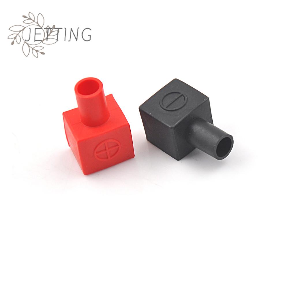 2PCS Universal Red And Black Square Motorcycle Battery Terminals Rubber Covers 13x 4mm
