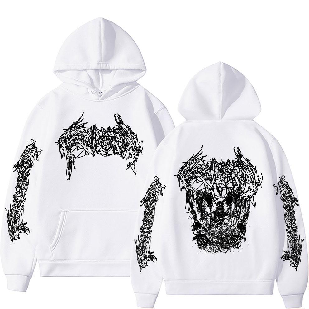 Хип-хоп худи оверсайз от рэпера Кена Карсона Death Mosh A Great Chaos Скелет Графические худи Мужские Женские Винтажный свитшот
