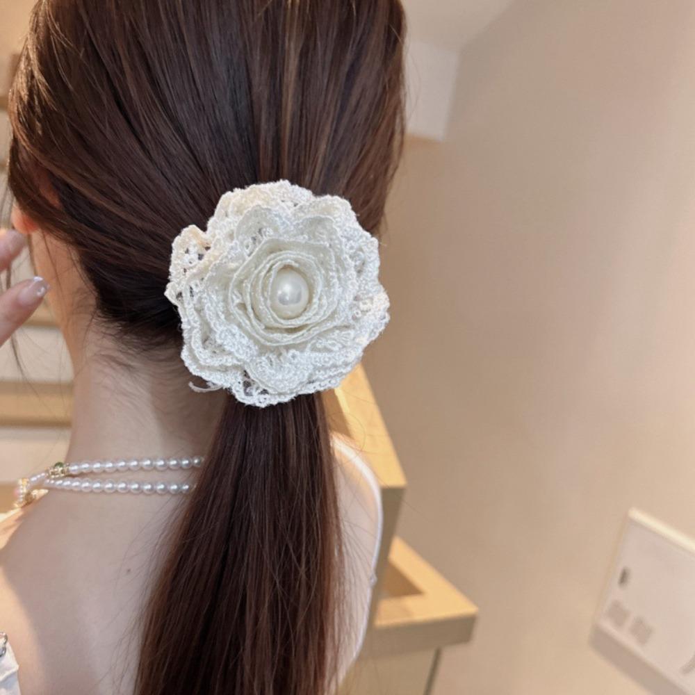 Cloth Lace Flower Hair Clip Pearl Lace Wedding Hair Clip Retro Flower Hair Rope  Wedding Bridal
