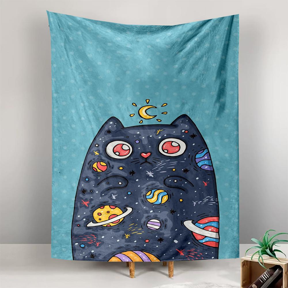 Space cat planets stars blue galaxy Patterned tapestry for bedroom and living room home decor