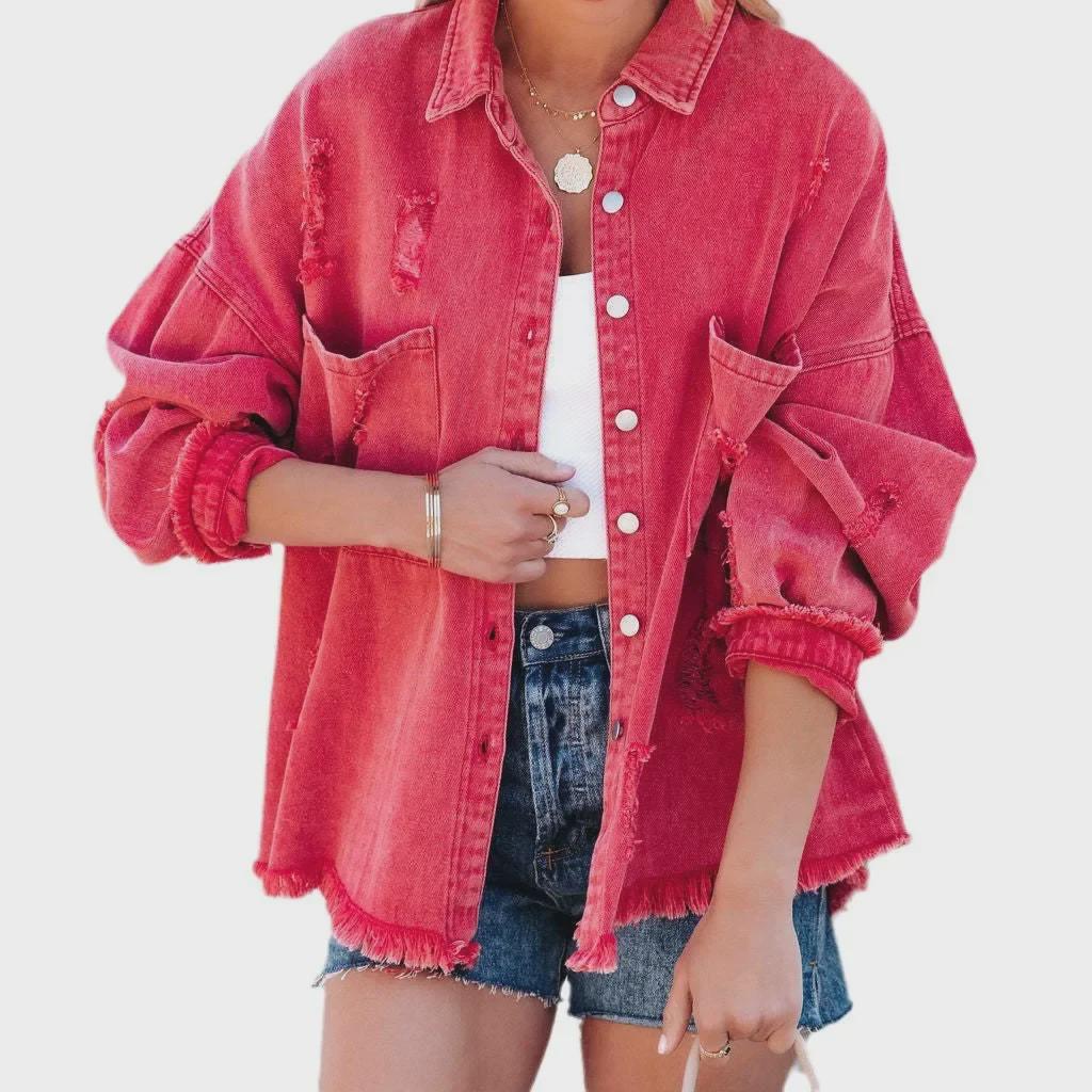 Джинсовая куртка европейского и американского стиля с необработанным краем, однотонных выстиранных цветов
