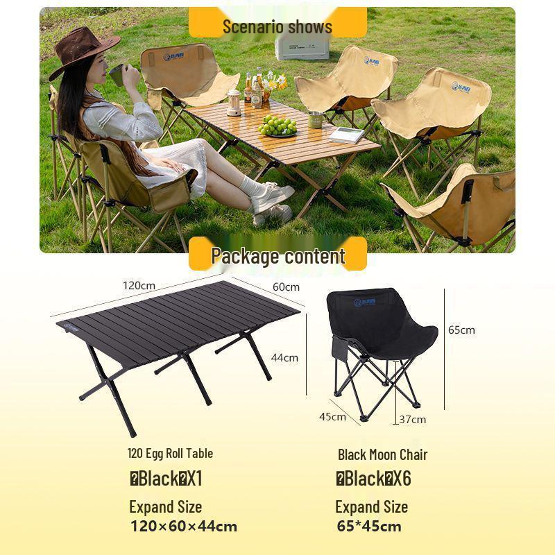 Портативный складной туристический стол и набор стульев-луна с сворачивающимся столом