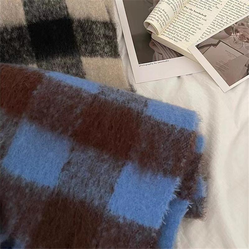 Cashmere Plaid Grid Scarf for Women Autumn Winter Thickened Warm Wrap Windproof Pashmina Scarves