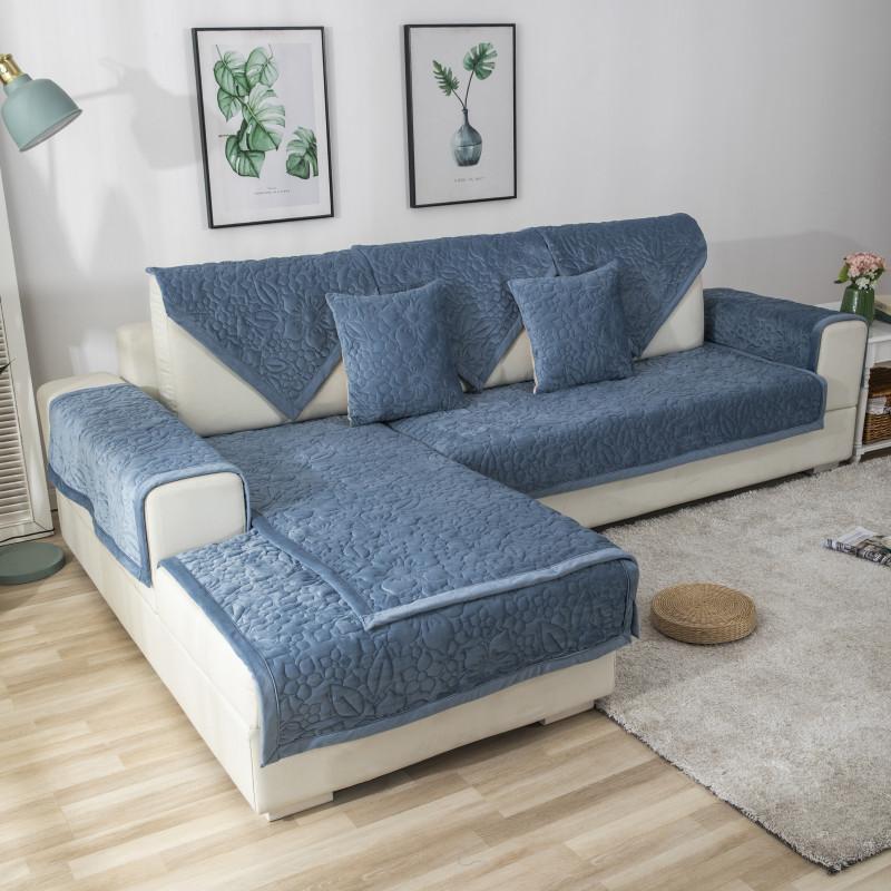 New Autumn and Winter Plush Super Soft Quilted Sofa Cushion Simple Solid Color Non-slip Sofa Cushion Cover