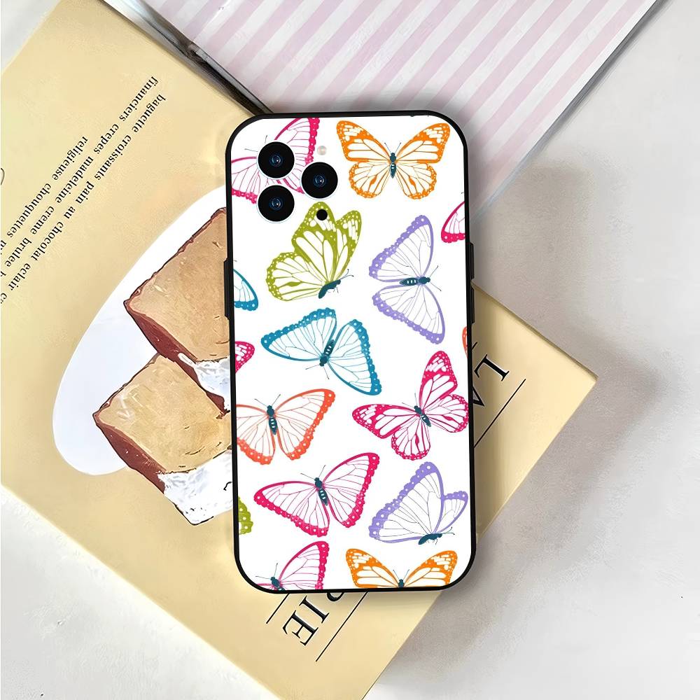 Art Butterfly For IPhone 17 Air 16 15 14 13 12 11 Pro Black Soft Cover Phone Case