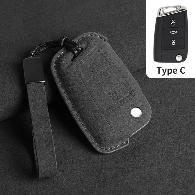 Suede Car Flip Key Case Cover for VW Volkswagen Golf 7 MK7 Tiguan MK2 T-roc Skoda Octavia Kodiaq Karoq Seat Ateca Leon Passat