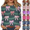Women's Fashion Casual Christmas Print Round Neck Long Sleeve Decorative T-Shirt Top