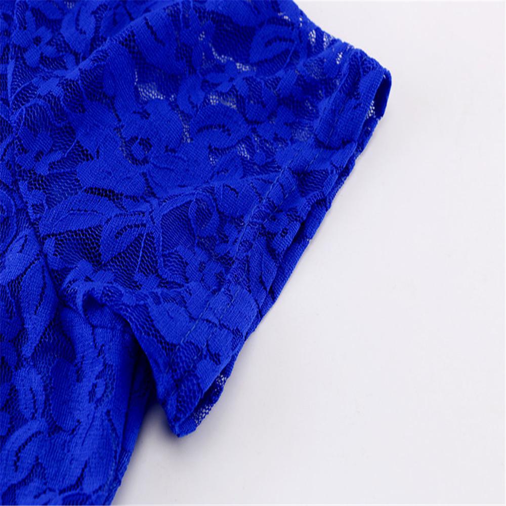 Летнее модное кружевное платье с круглым вырезом и короткими рукавами