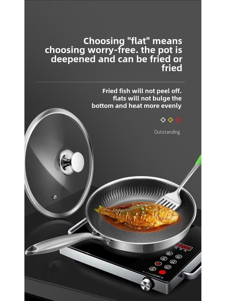 316 Stainless Steel Non-Stick Frying Pan for Electric and Open Flame Stoves, Less Smoke, Ideal for Cooking Steak.