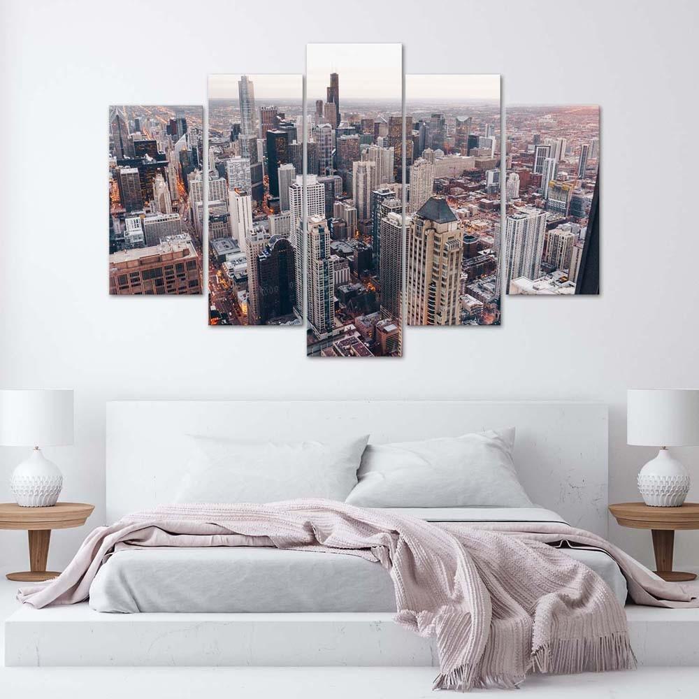 Five Piece Picture Canvas Print Chicago Skyline Architecture
