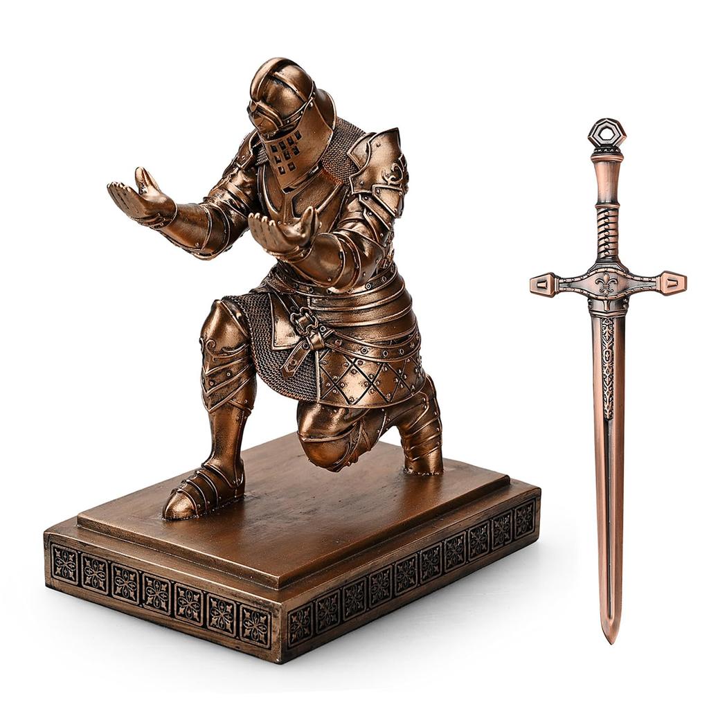 HDMbigmi Kingsguard Knight Pen Holder Pen Stand Desk Organizer and Accessories Resin Pencil Holder Gift with Metal Sword Letter Opener for Office or
