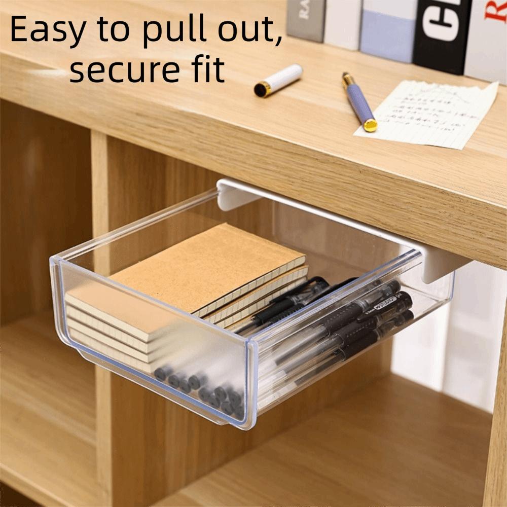 Slide Out Tray Under Desk Drawer Clear Desk Supplies Holder Stationery Storage Tray Memo Rack