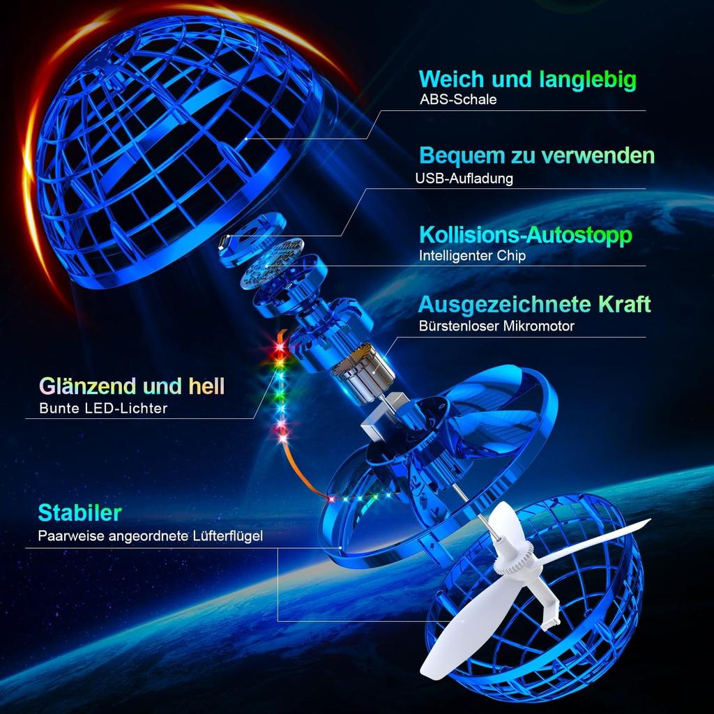 Ivtivfu Flying Ball Toy, LED Flying Spinner, Magic Hover Magic Ball, Boomerang Drone Toys For, Gift for Children from 6, 7, 8, 9, 10, 12 Years