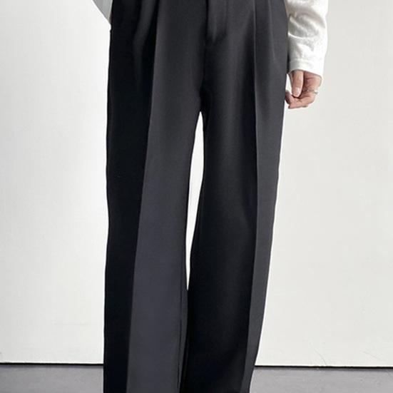 Men Suit Pants Button Zipper Closure Straight Leg Slacks Solid Color Loose Formal Business Style Office Wear Trousers