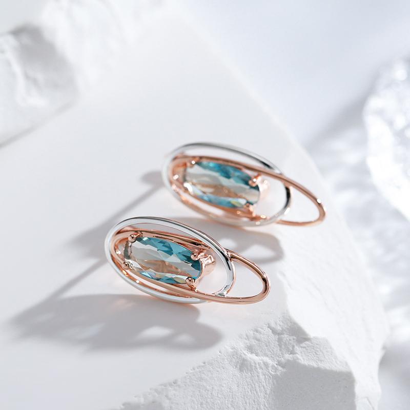 Двойные овальные серьги золотого, серебряного цвета, висячие синие циркониевые женские серьги, индивидуальные вечерние украшения, современные модные аксессуары