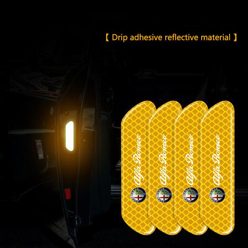 4PCS Car Door Sticker Safety Warning Reflective Mark For Alfa Romeo Giulia Stelvio Giulietta 156 159 147 Mito Tonale Brera Disco