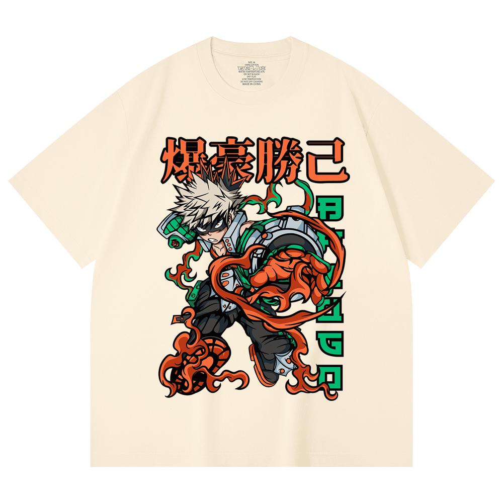 230 Gsm 100% Cotton My Hero Academia V14 Bakugo Print Unisex Heavy Cotton T Shirt