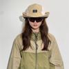 Splicing Color Drawstring Fisherman Hat Cotton Hiking Hat Breathable Wide Brim Sun Hat  Travel