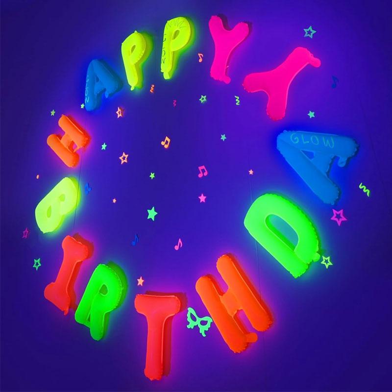 A set of 16 inch fluorescent Happy Birthday letter balloons, night light party supplies, neon party, birthday party decorations