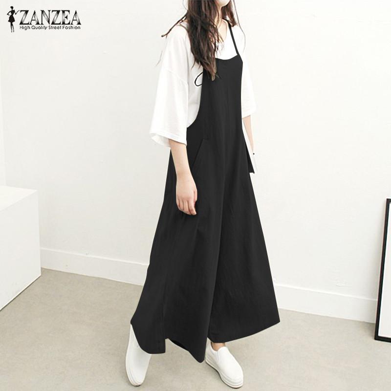 ZANZEA Women Casual Loose Twin Side Pockets Tank Jumpsuit Overalls Bib Pants