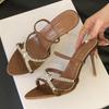Fashion Luxury Rhinestone Brand Designer Slippers Women Fashion Open Toe Cross Tied Slide Sandals Elegant Pointed Toe High Heel Sandals