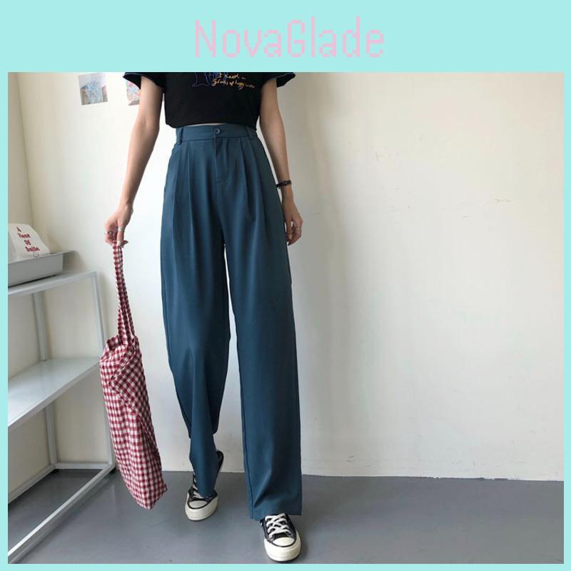 Stylish High-waist Suit Pants In Solid Colors For Casual Wide-leg Comfort