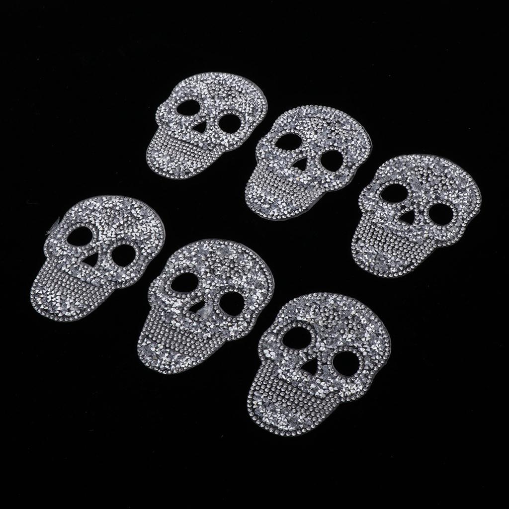 6 Pieces DIY Skull Rhinestone Patch Appliques Iron On Bags Clothes Sewing