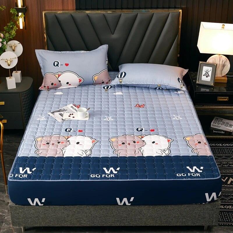 Стеганый наматрасник с принтом, сплошной цвет, эластичная лента, фиксированная простыня, модное постельное белье (Нет наволочки) Встроенный лист