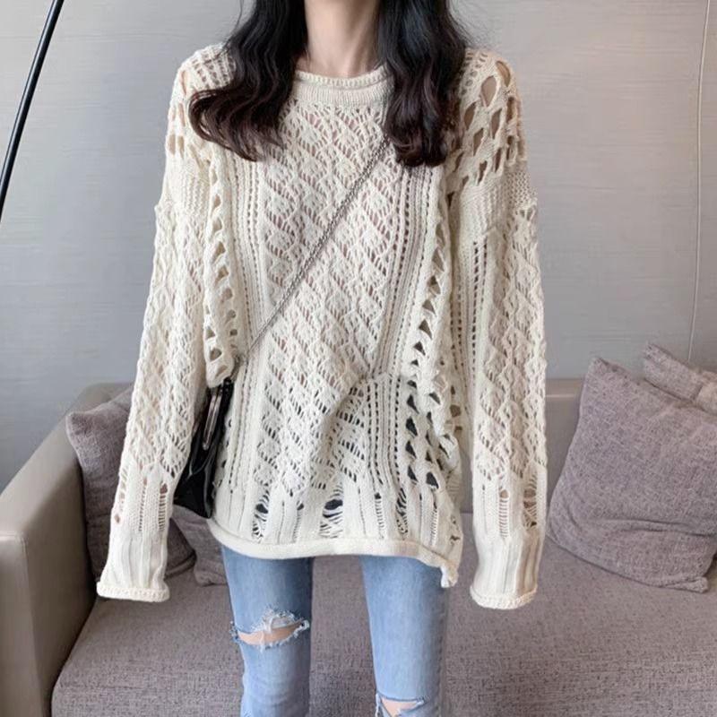 Модный свободный трикотажный свитер с открытыми дырками, ленивый стиль, верхняя одежда в корейском стиле, свитер