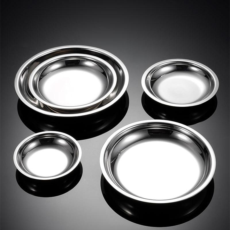 Плоские тарелки из нержавеющей стали 304 для столовых соусов, сервировочные тарелки, наборы, подносы, столовые приборы, украшение стола, фрукты, овощи, кухня