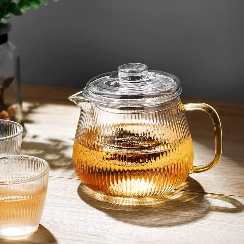 480/650ml Stripe Clear Glass Teapot With Tea Strainer Infuser Heat-resistant Kettle Kung Fu Flower Puer Oolong Pot Teaweare
