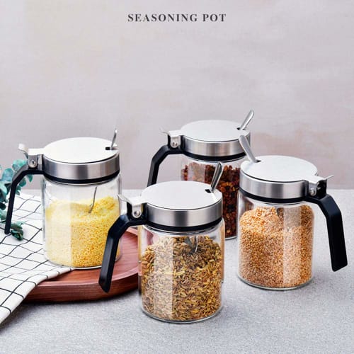 300ml Single-Hand Opening Condiment Bottle, Sugar and Salt Container, Tabletop Condiment Case for Salt and Pepper