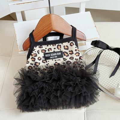 Летнее платье-сарафан для собаки с феей, леопардовый принт, сетка, против линьки, тедди, бишон, померанский шпиц, кошка, мальтийская болонка