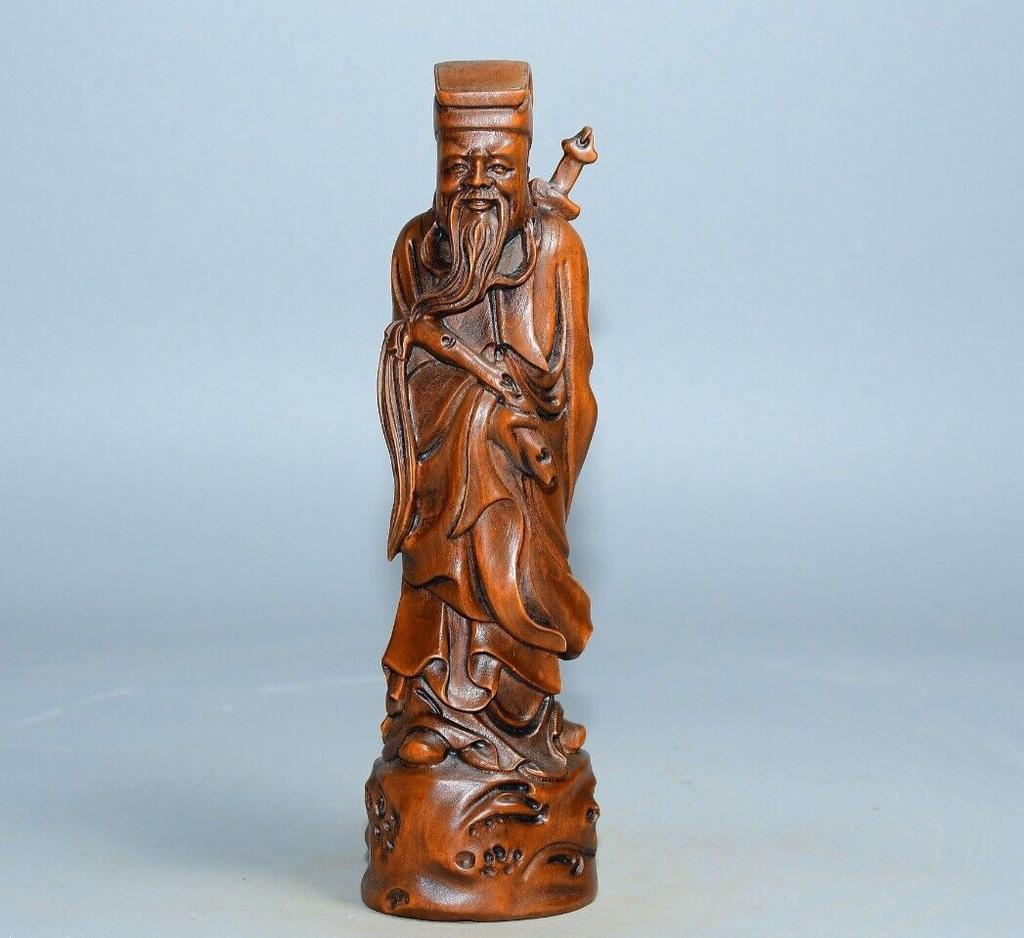 China Natural Boxwood Carved Exquisite Figure Statue Wooden Sculpture Home Decor