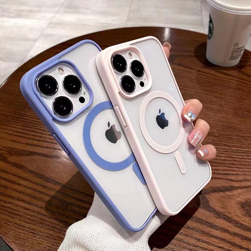 For iPhone 16 Pro Max Luxury Magsafe Magnetic Candy Frame Phone Case For iPhone 11 12 13 14 15 Plus Transparent Protective Cover