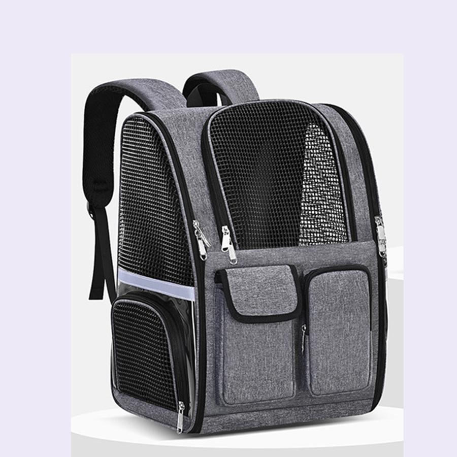 Oxford Fabric Foldable Pet Carrier Backpack Mesh Ventilated with Luggage Sleeve Pockets Travel Rucksack for Small Dogs Cats Hiki