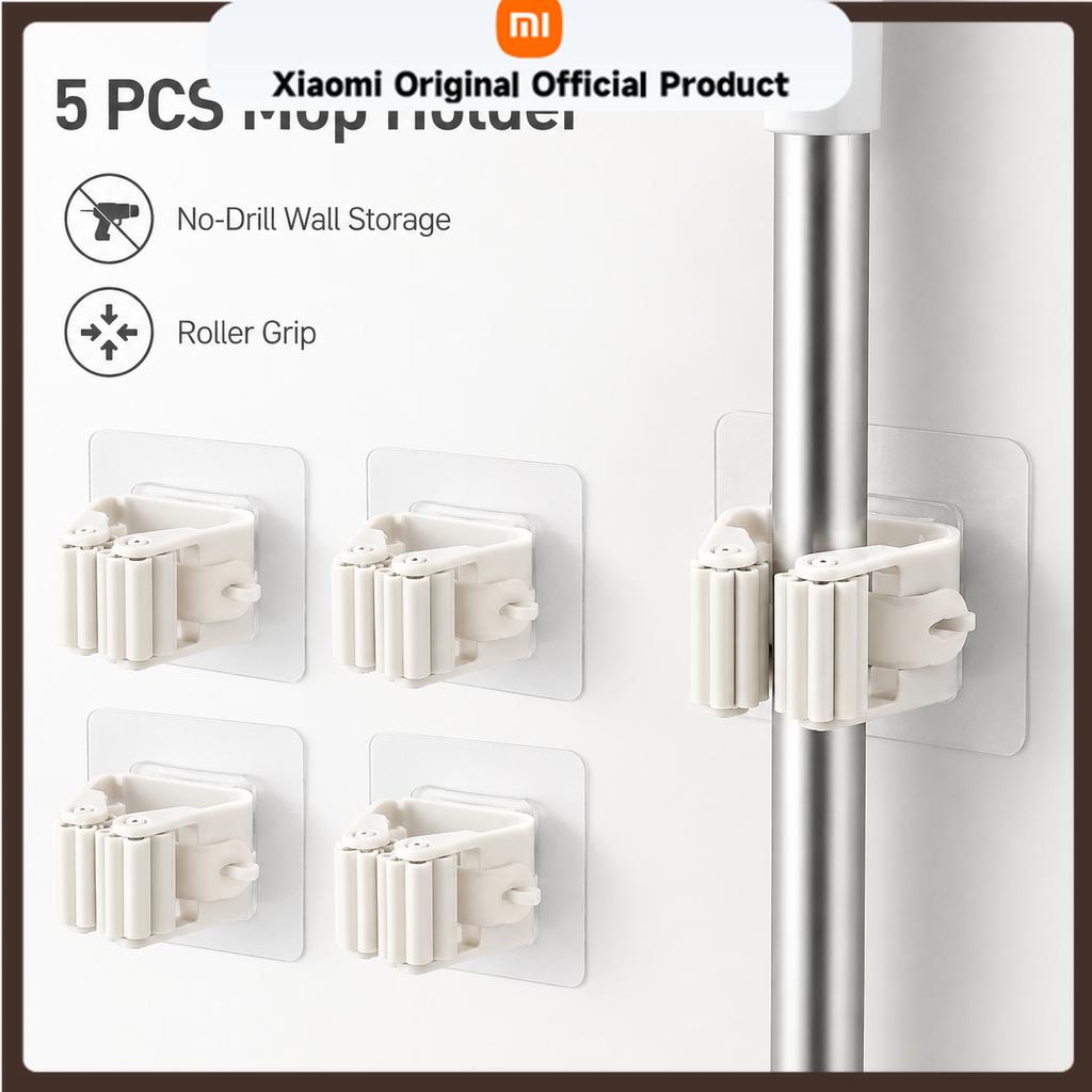 Xiaomi 5PCS Self Adhesive Mop Broom Holder Wall Mounted No Drill Cleaning Tool Organizer Bathroom Kitchen Storage Rack Grip Clip Home450000